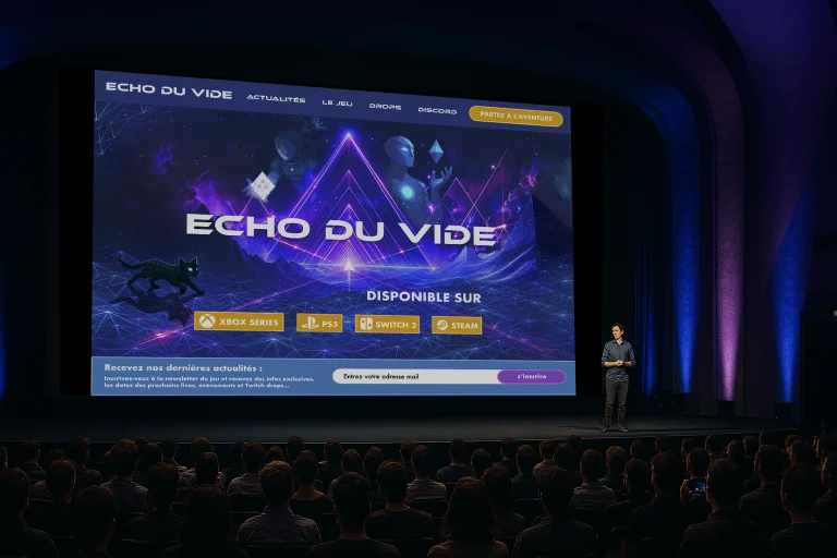 Photo de la soirée de lancement du jeu vidéo Echo du vide au grand Rex à Paris.
